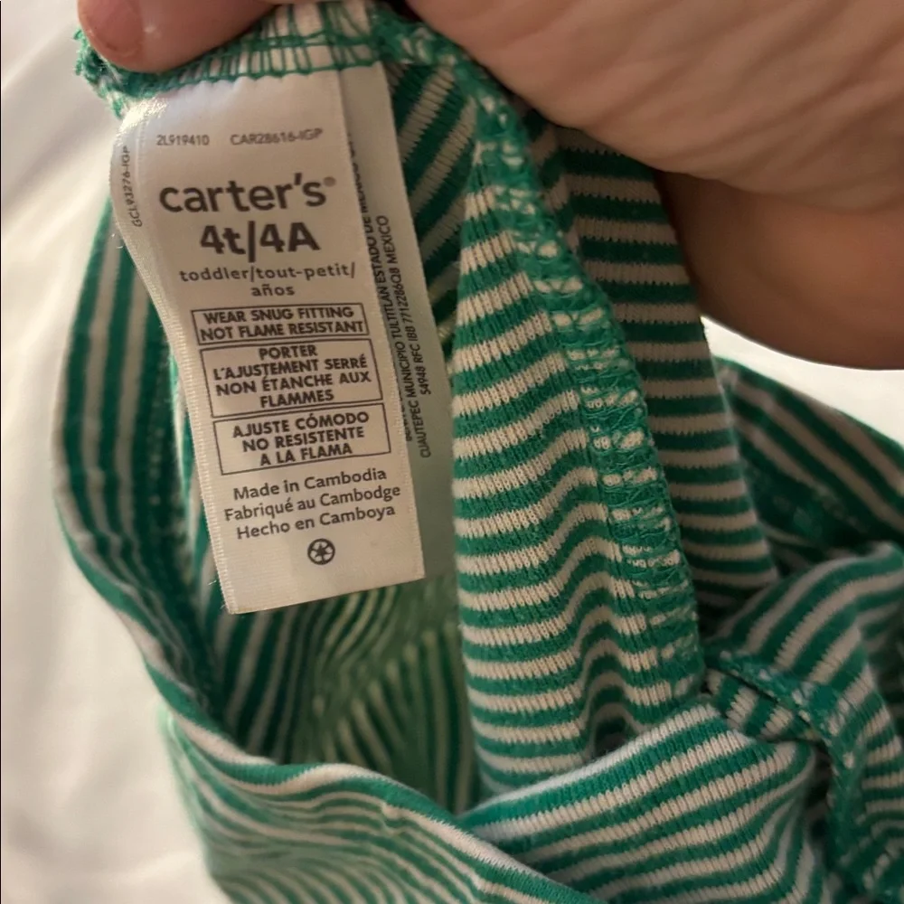 Carter's Green and White Striped Toddler sleep Shorts 4T